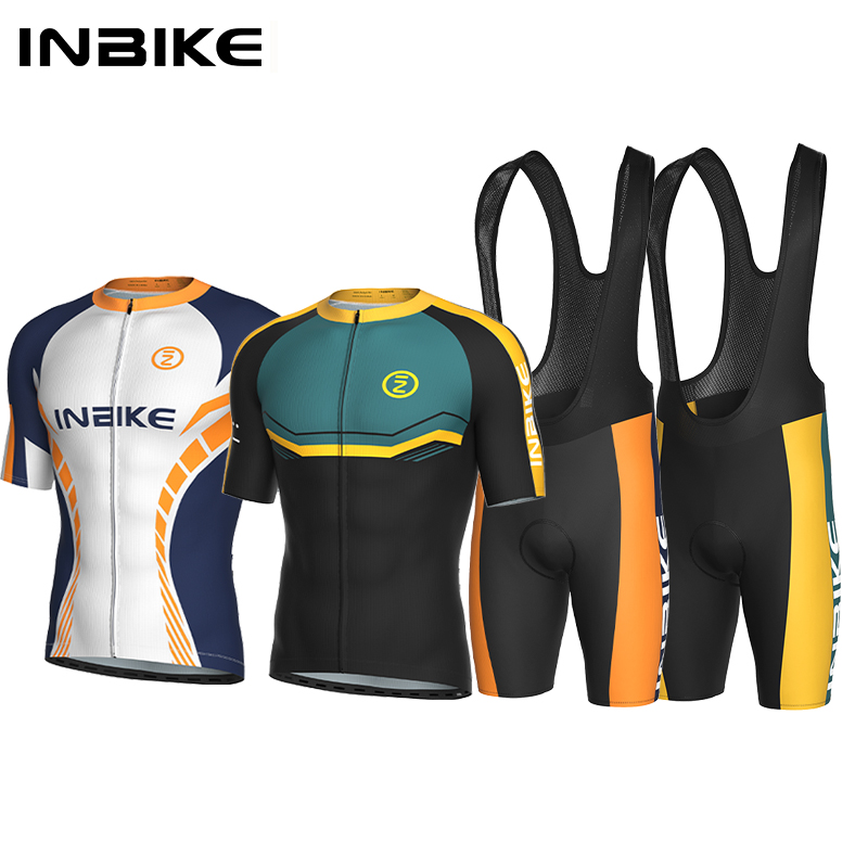 INBIKE 夏ライディングスーツメンズクイックドライサイクリング半袖通気性ビブショーツ屋外ハイウェイライディングジャージセット