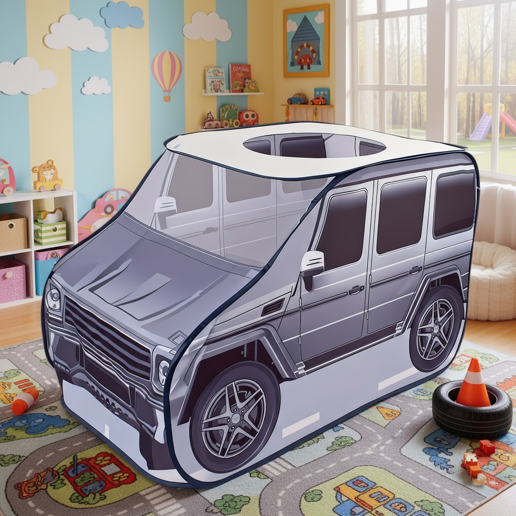 楽しい車のデザイン、グレーとピンク、子供用プレイテント、ポータブル屋外プレイハウス、早期学習と想像力豊かな遊びのためのおもちゃの城テント、子供の秘密基地、男の子と女の子の誕生日/クリスマス/木