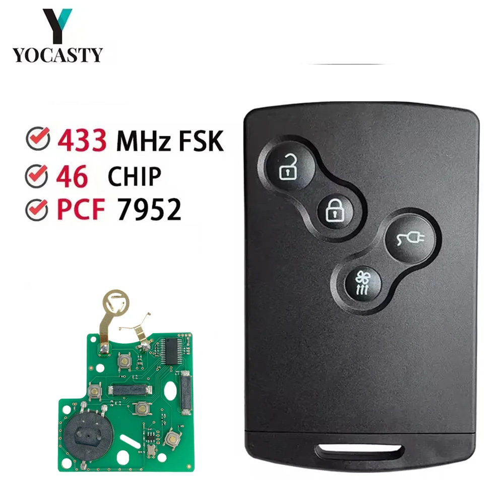 YOCASTY キーレスハンズフリールノーゾーイメガーヌ III フルエンスラグナ III 風光明媚な 2009-2015 433MHz PCF7952A スマートカード車のキー