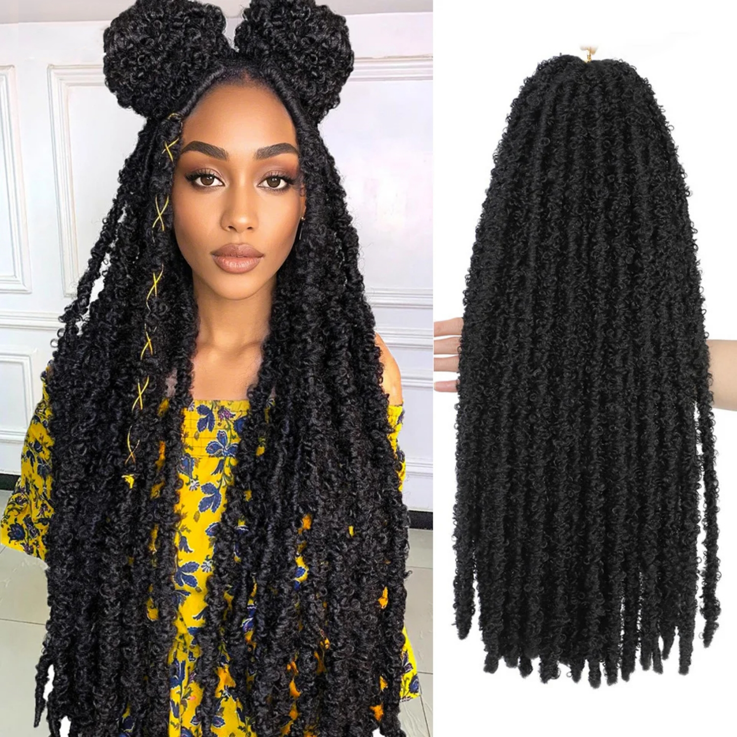 1-8 パック蝶 Locs 12 -36 インチフェイクロックかぎ針編みヘア三つ編みエクステンションソフトロックカーリー三つ編み人工毛女性のための