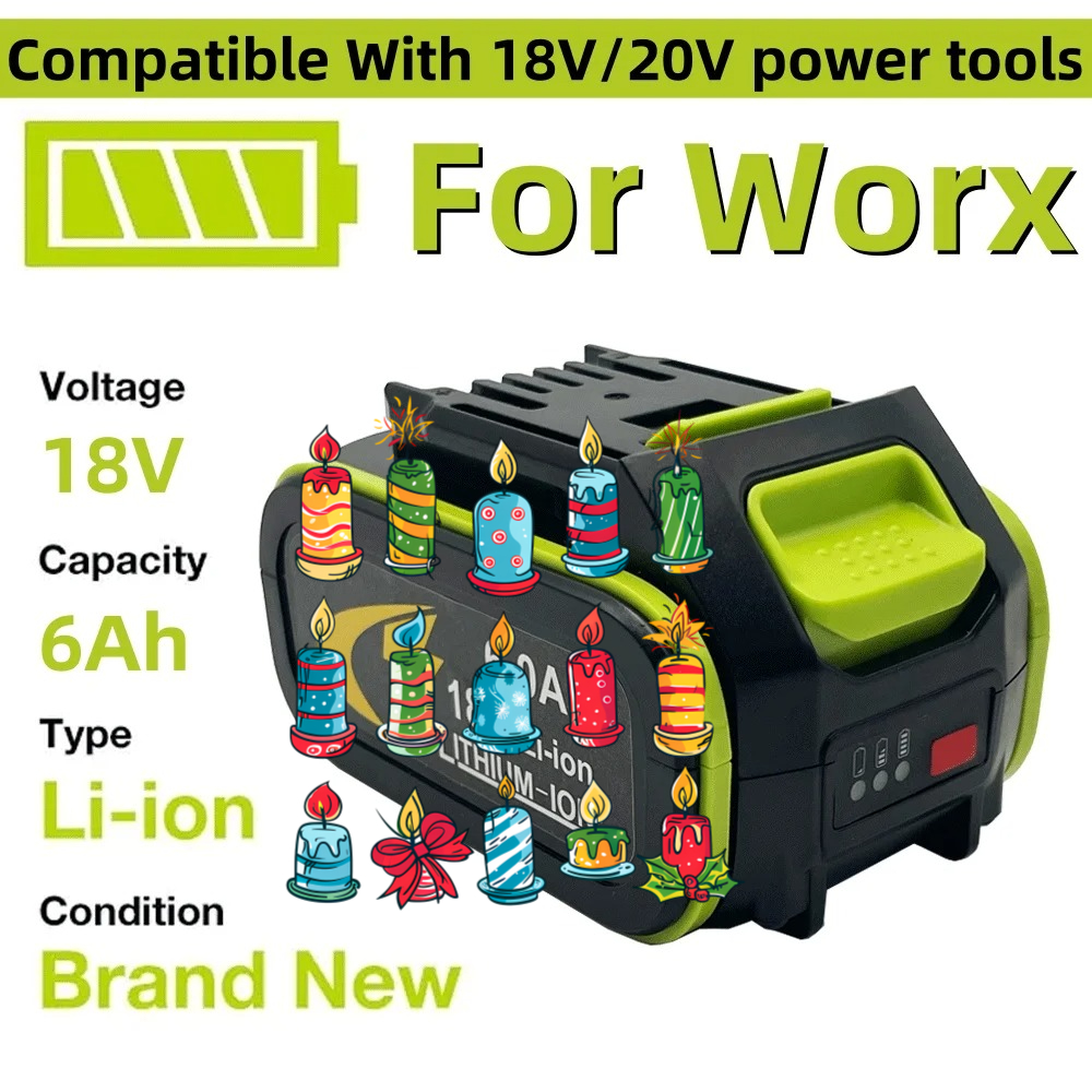 6.0Ah Worx 18V ユニバーサルバッテリーグリーンプラットフォーム WU386 WU388 WU279 WU182 WU380SWU808 シリーズ電動工具に適しています
