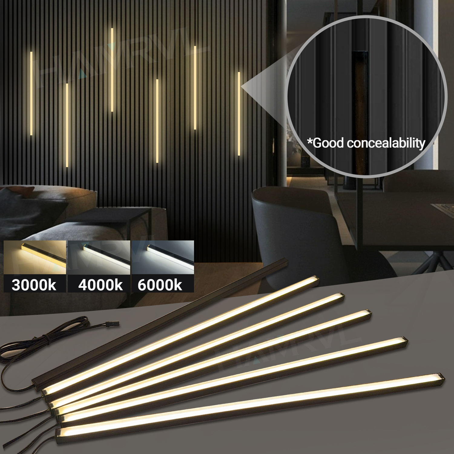 LED埋め込み型照明LEDストリップライト、タッチセンサーと平行な木製スラット壁パネル用、スラット壁装飾用粘着式