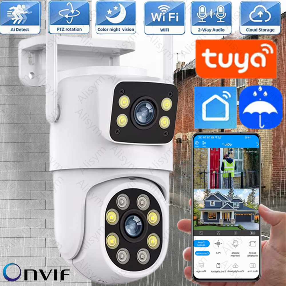 Tuya 5K 10MP デュアルレンズ WIFI カメラフル HD デュアルスクリーン Ai 人間自動追跡 PTZ カム屋外セキュリティビデオ監視カメラ