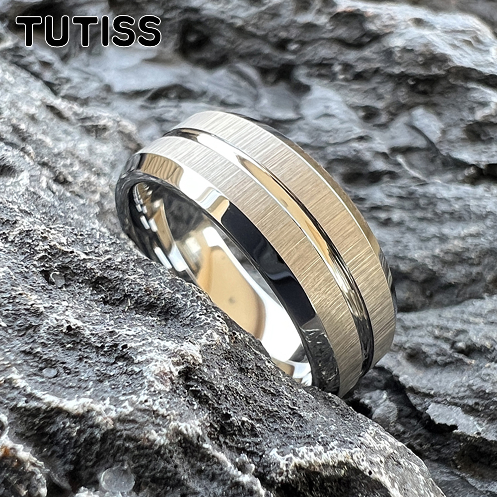 TUTISS 6 ミリメートル 8 ミリメートルオリジナルカラータングステン結婚指輪男性女性リングセンター溝つや消し仕上げ光沢のある永遠