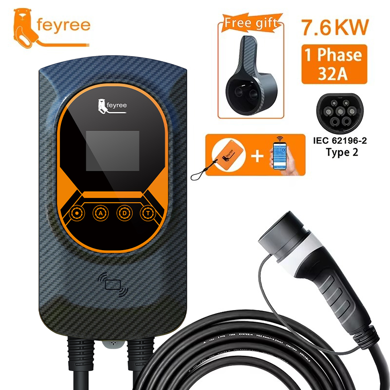 Feyree EV 充電ステーション 32A 電気自動車車の充電器 EVSE ウォールボックスウォールマウント 7.6/11/22KW Type2 ケーブル IEC62196 APP 制御