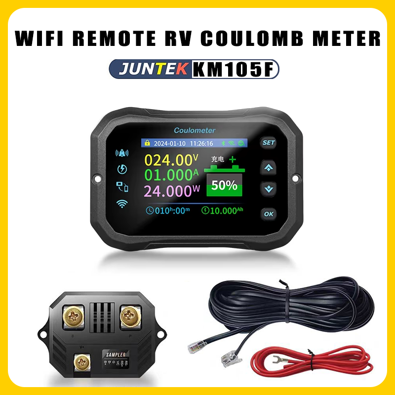 JUNTEK KM105F KM110F KM140F KM160F クーロンメーター双方向電流検出 RV バッテリーモニター WIFI