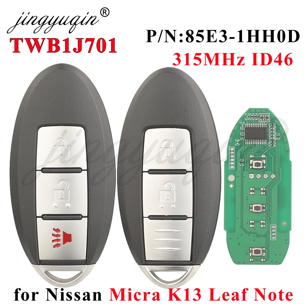 Jingyuqin TWB1J701 315MHz ID46 スマートリモートカーキー 日産マイクラ K13 リーフノート 2010-2016 P/N: 85E3-1HH0D コントロールキーレスフォブ