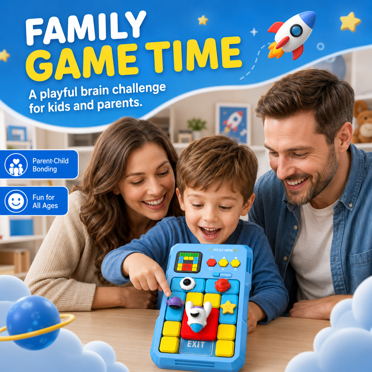 スマート電子スペースロジックパズル、500レベルハンドヘルドスライディングブロック頭脳ゲーム、ポータブルSTEMおもちゃ、4歳の子供向け