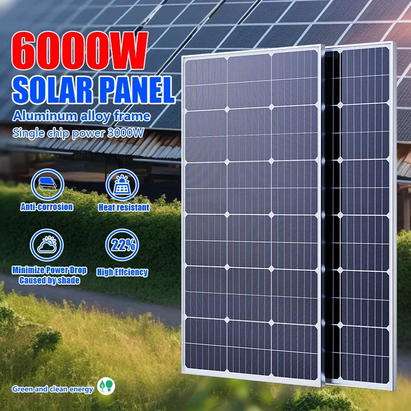 6000W/3000W ハイパワーソーラーパネルキット、アウトドアアクティビティや家庭でのキャンプ、RV オフグリッドリビングに最適