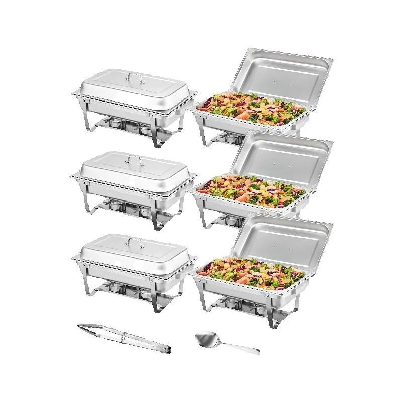 SucceBuy 8QT 長方形チェーフィングディッシュ 2/4/6 パック フルサイズパン付き ビュッフェ ケータリング ウォーマー サーバー 折りたたみスタンド 燃料ホルダー トレイ