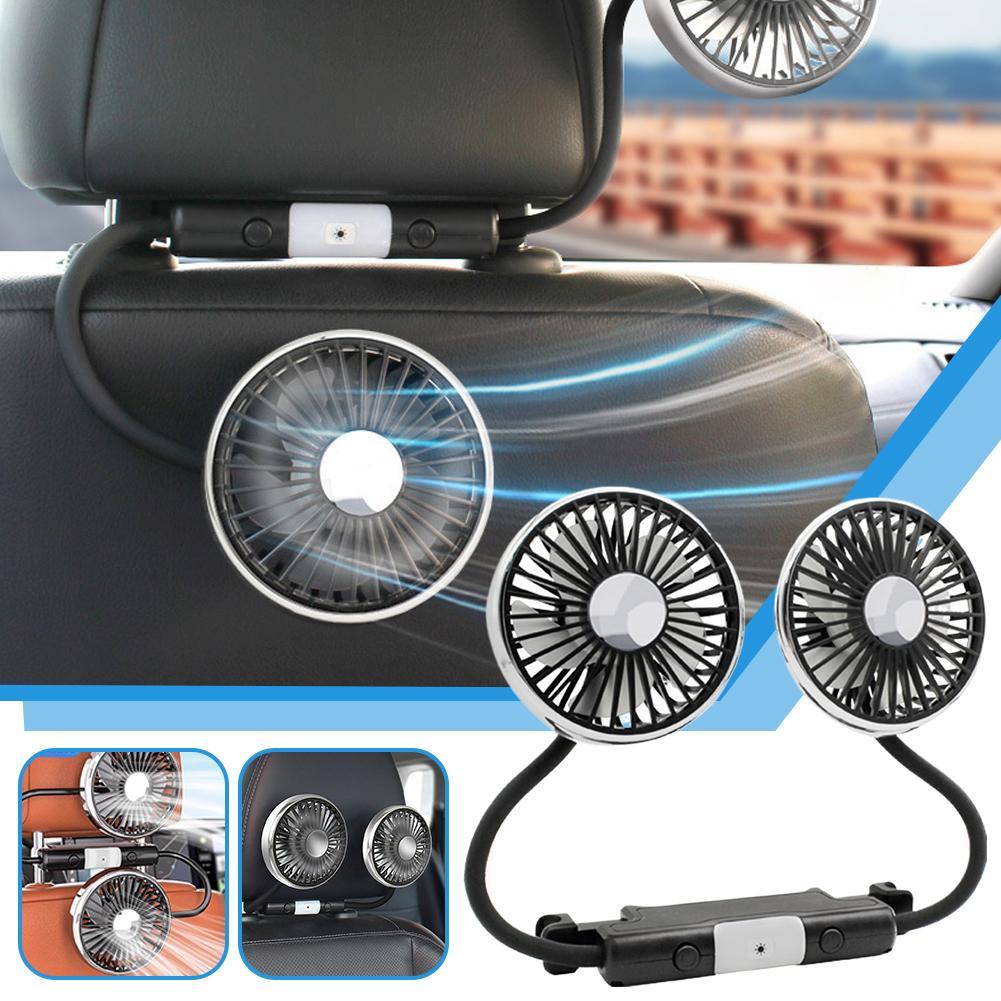 デュアルヘッドカーシートリアファンフレキシブルホース車冷却ファン 3 スピード低ノイズ空気クーラー車用 LED ライト付き空気クーラーファン
