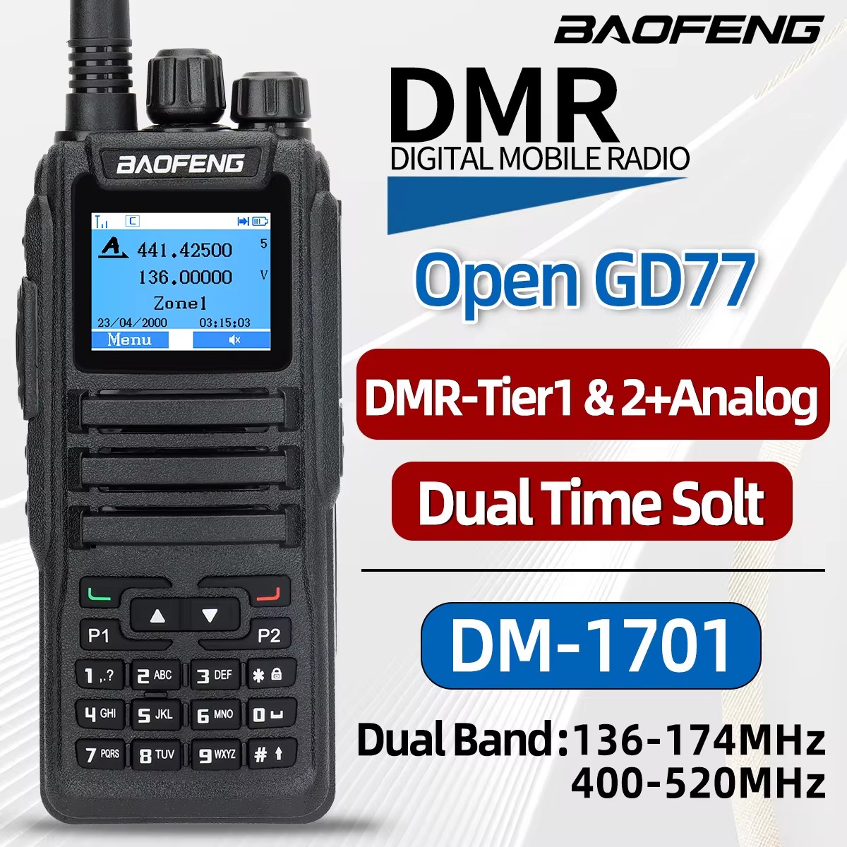 Baofeng DMR DM 1701 デジタル トランシーバー デュアル モード アナログ双方向ラジオ オープン GD77 デュアル タイム スロット ティア 1 2 アマチュア無線 DR 1801