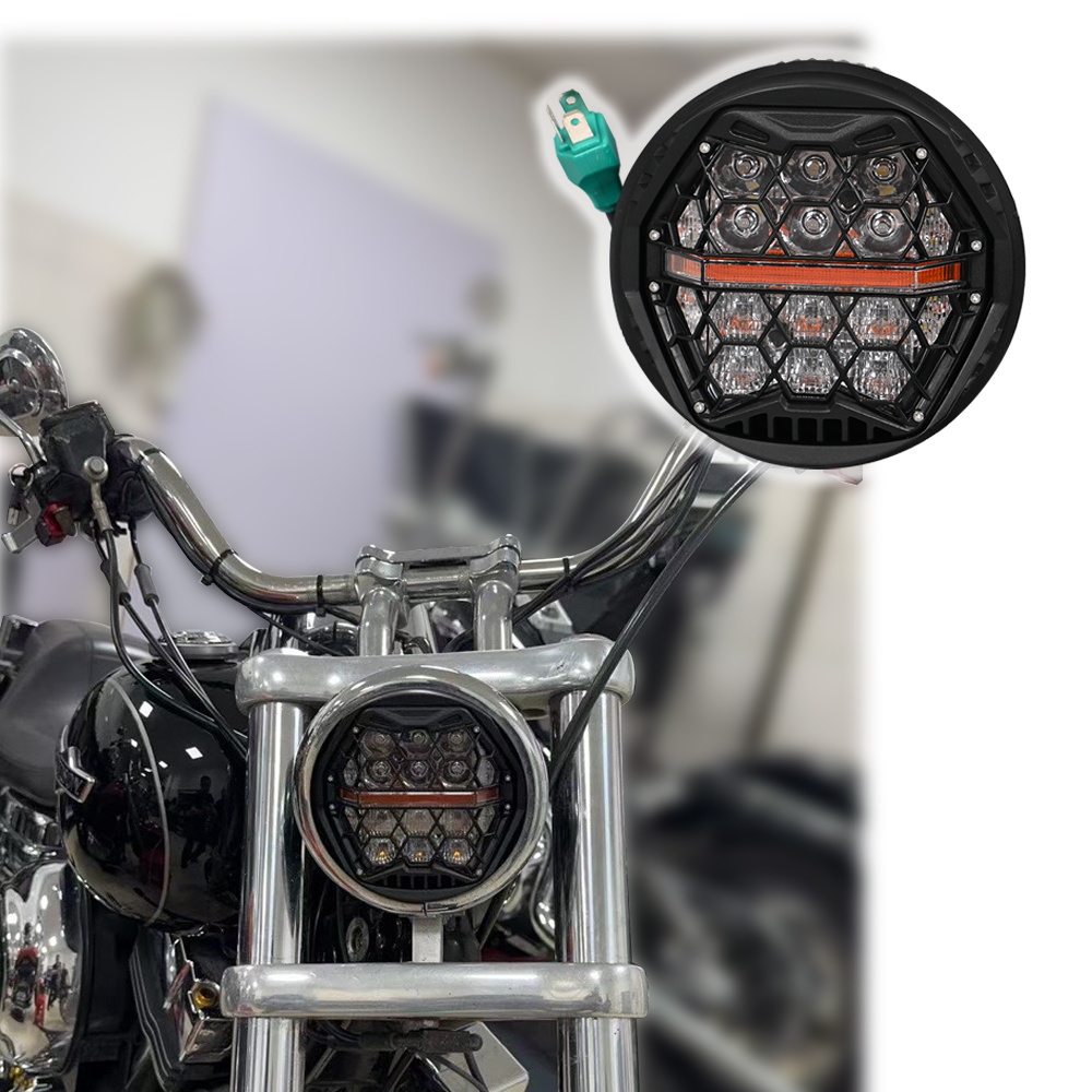 5.75 インチパフォーマンス LED ヘッドライト DRL E24 ハーレースポーツスターダイナソフテイルオートバイヘッドランプアンバー DRL ハイ/ロービーム