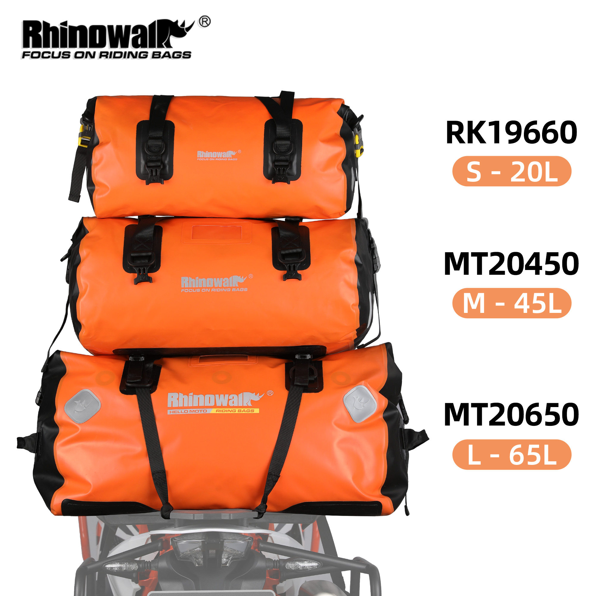 Rhinowalk オートバイリアテールバッグ防水 20L/45L/65L 大容量モーター後部座席サドルバッグ乗馬旅行パニア荷物