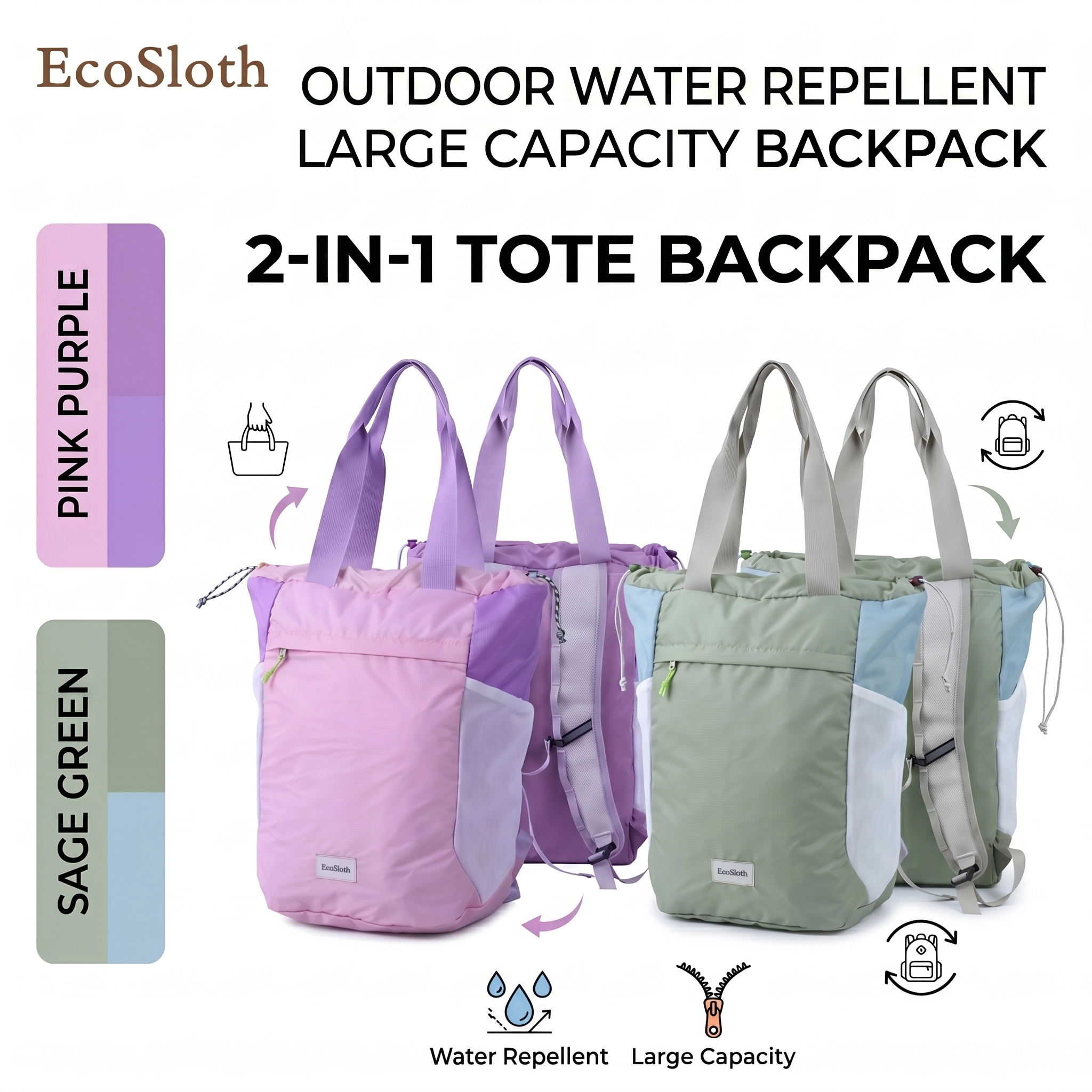 EcoSloth 耐水性折りたたみ式タクティカル バックパック