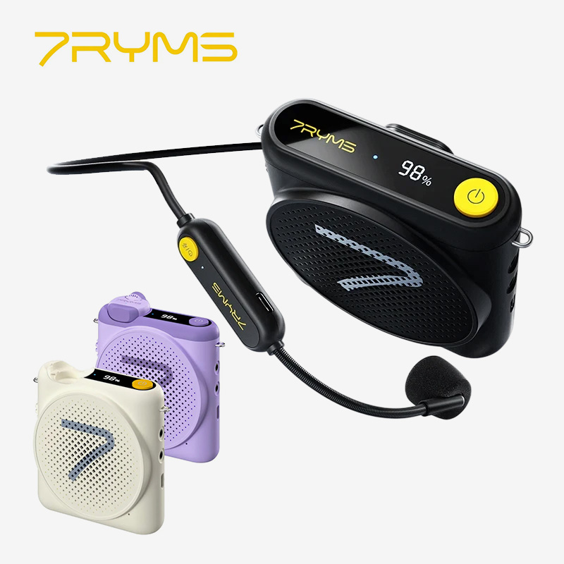 7RYMS WA ワイヤレスメガホンヘッドセットラベリアマイクスピーカーノイズ除去音声アンプ LED スクリーン付き教師、講義、ツアーガイド用