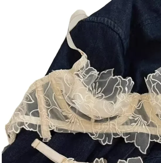 KUCLUTLace 軽量ブラセット ソフトアンダーワイヤーでリフトアップとサポート、たるみを防止 絶妙な刺繍入りランジェリー 2点セット