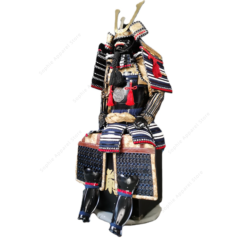 日本のサムライアーマー大鎧炭素鋼将軍宮本武蔵戦士鎧ヘルメットボックススタンド付きコスプレウェアラブル