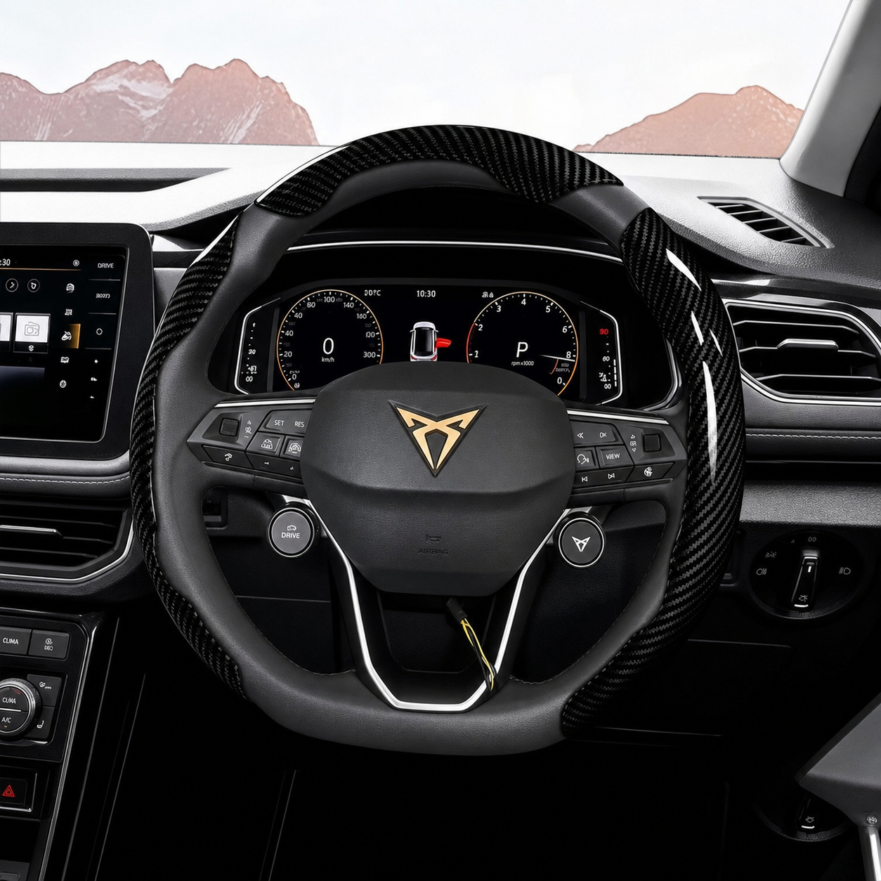 キュプラカーボンファイバーテクスチャステアリングホイールカバーFormentor Leon Sportstourer Born Ateca Tavascan Terramarに適しています。