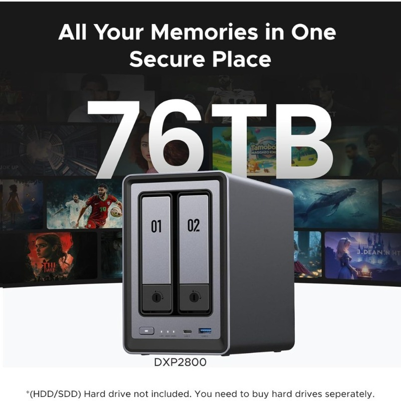 小規模チーム向け 2 ベイ デスクトップ NAS Intel N100 クアッドコア 8GB DDR5 2.5GbE デュアル M.2 NVMe 4K HDMI ネットワーク ストレージ