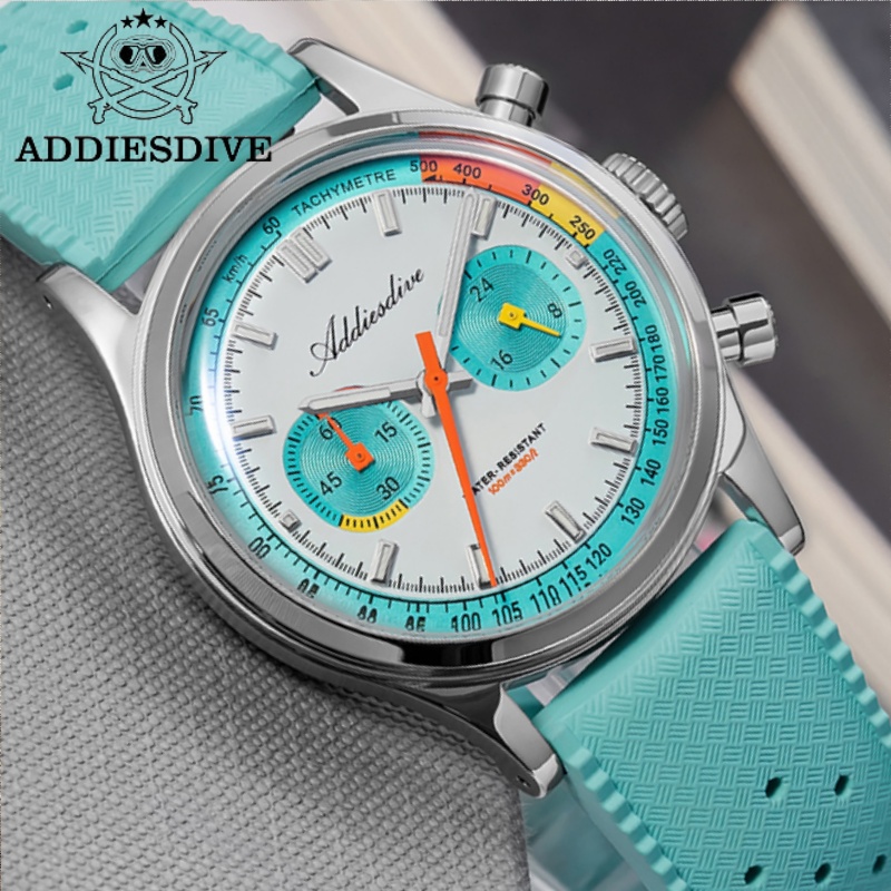 ADDIESDIVE 38 ミリメートル腕時計男性フルオロカーボンゴム 10Bar 防水 AD2549 BGW9 超発光 0S21 クロノグラフクォーツ時計