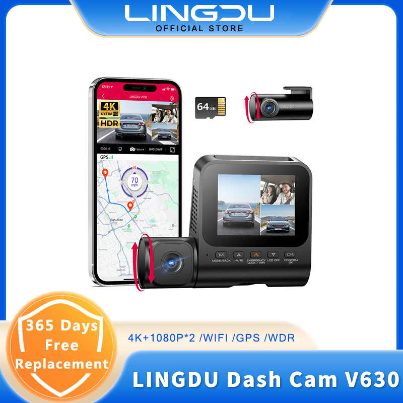 LINGDU V630 車 Dvr フロントとリアダッシュカム 4K 車用ダッシュカメラ WIFI 内蔵 GPS 音声制御ビデオレコーダーナイトビジョン