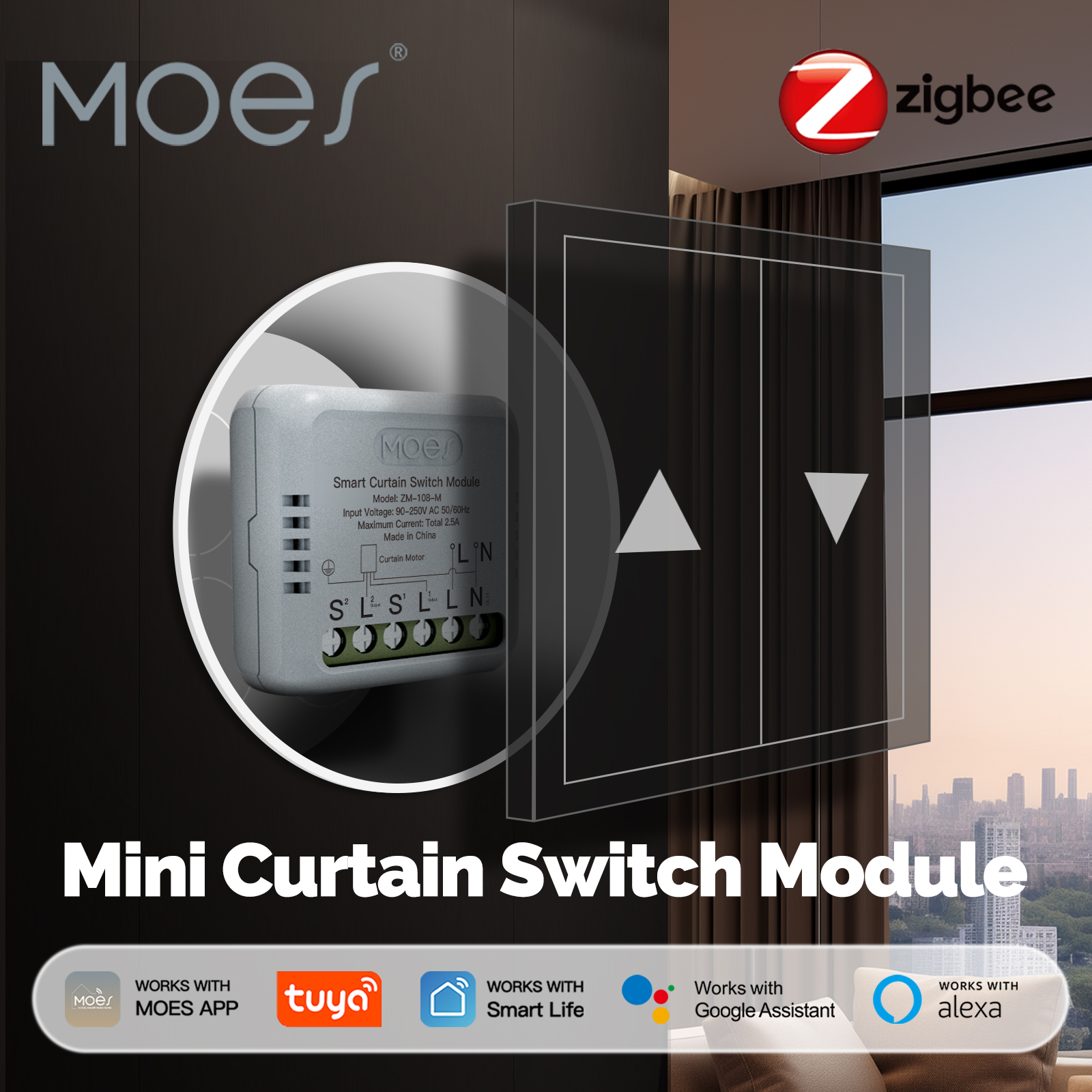 MOES スマート ZigBee/WiFi ミニカーテンスイッチモジュールロッカーリセットスイッチ Tuya と連携 Alexa Google ホームアプリリモコン