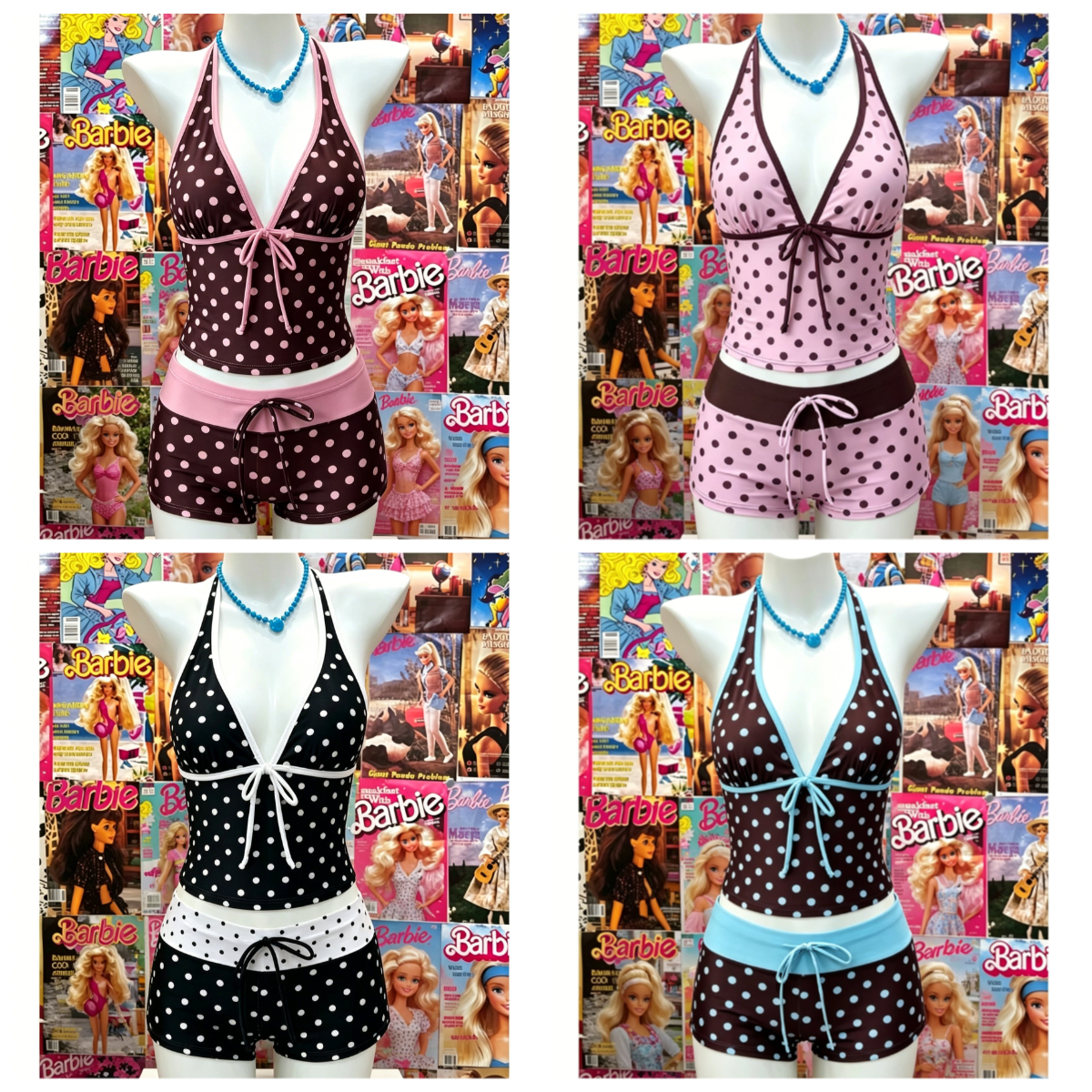タンキニスーツビーチスタイルビキニ水着女性 2 ピースホルター V ネックネクタイキャミトップボディコンコントラストウエストバンド水泳ビーチウェア