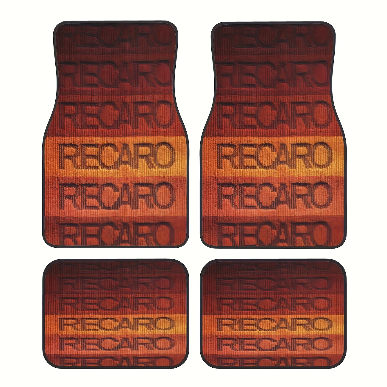 「RECARO」テキストパターンプリントカーフロアマット4枚セット - フロント