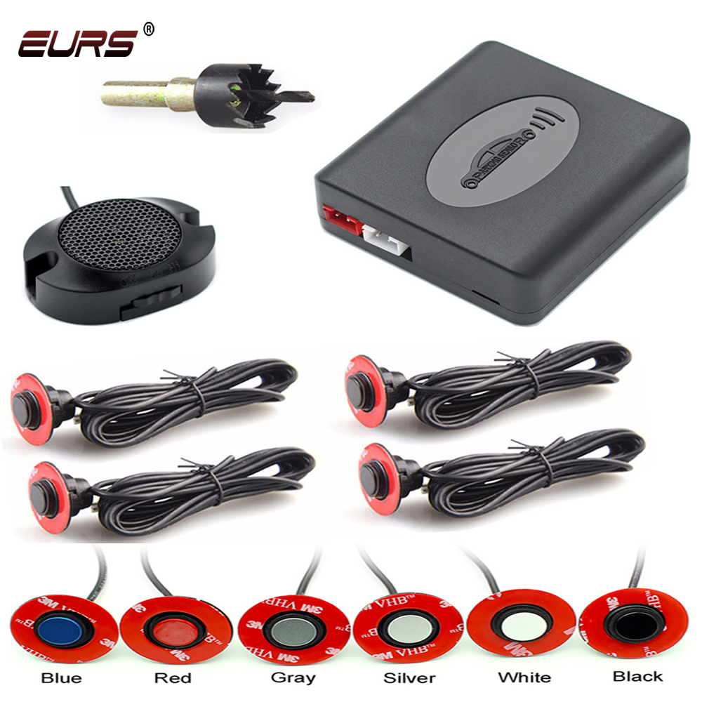 EURS Parktronic 4 センサー車バックアップレーダーパーキングセンサーブザー検出器支援フラットプローブシステム 12V キットユニバーサル車バック