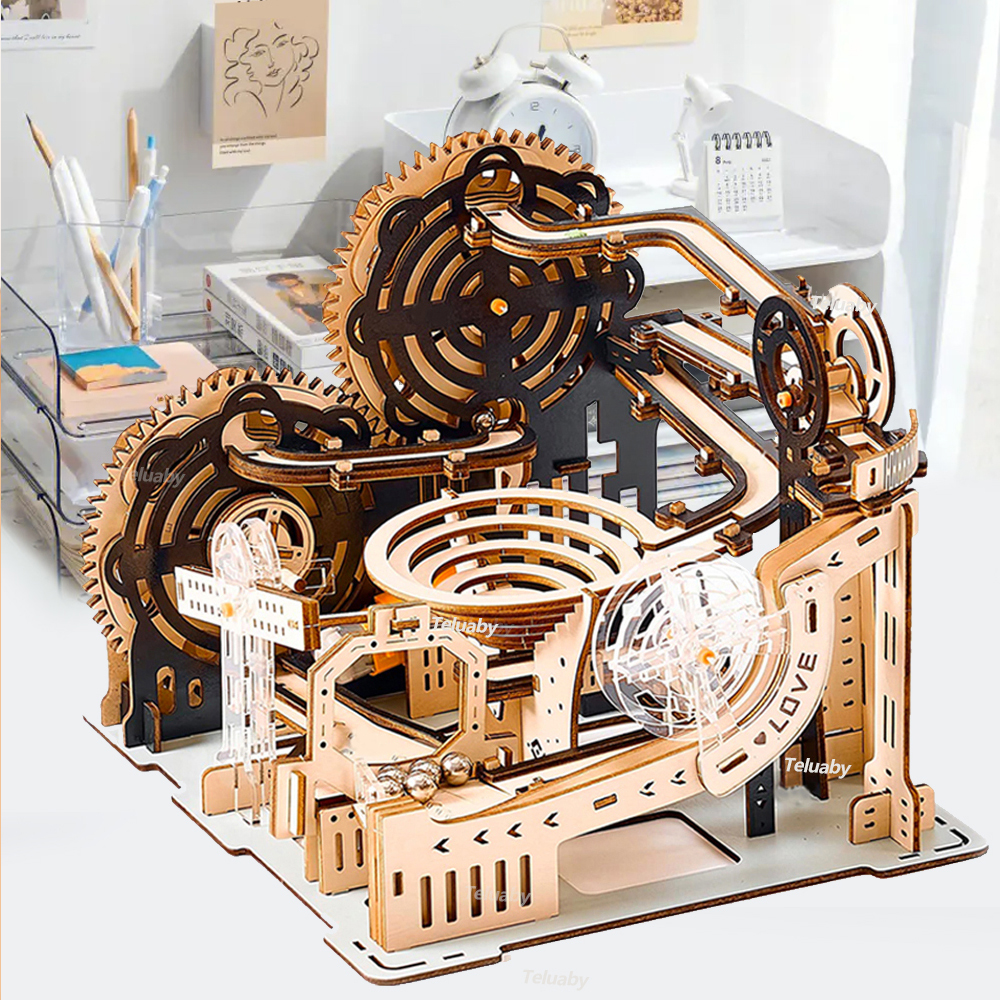 3D 木製パズル マーブルランセット DIY 組み立てる機械モデル構築キット スチーム知育玩具 大人子供用 誕生日プレゼント