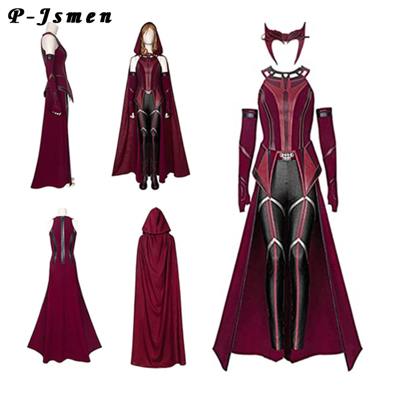 P-Jsmen 女性ワンダマキシモフコスプレ衣装スカーレット魔女帽子マントとパンツフルセット衣装ハロウィンアクセサリー小道具