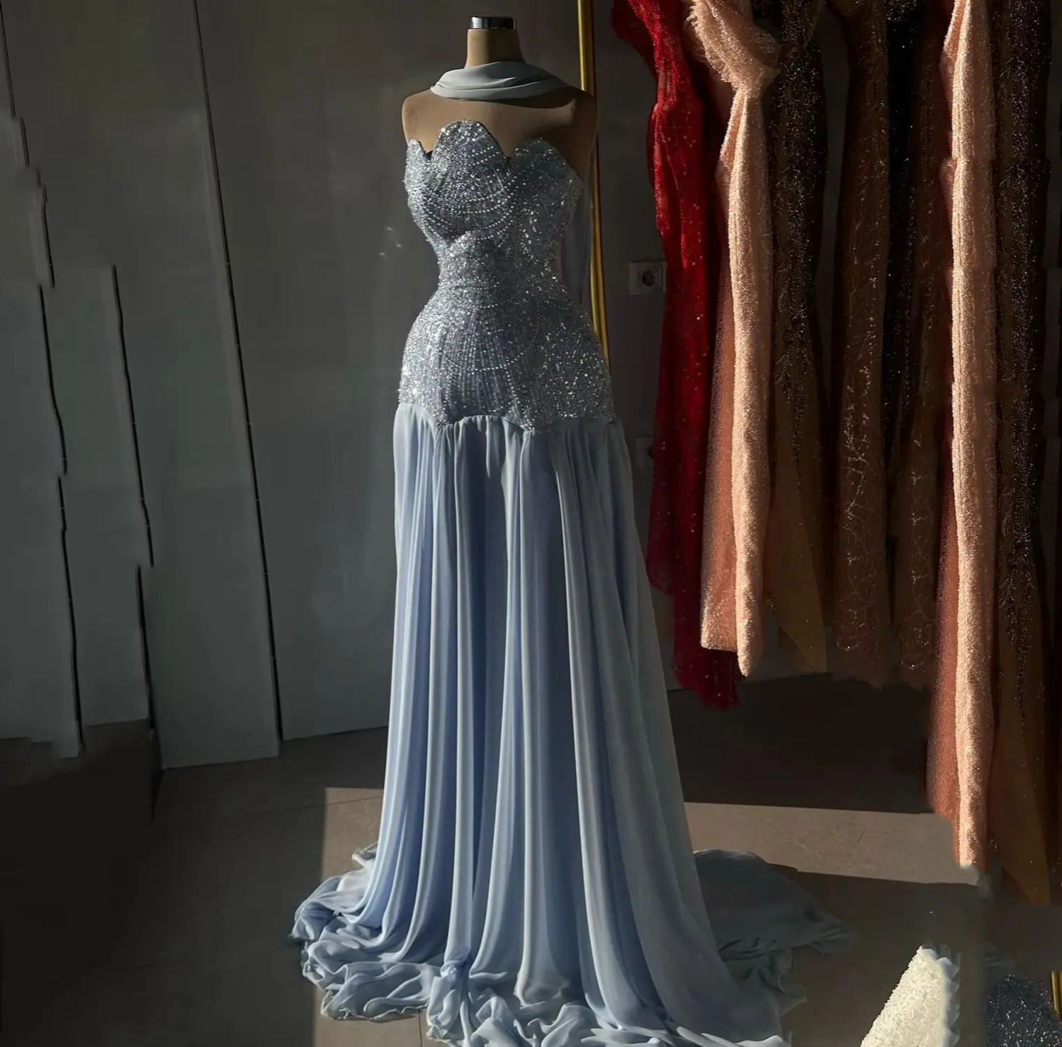 Lucy Dresses Gala Платье Вечернее Women's Evening Dress Blue Prom Dresses for Special Occasions فساتين سهرة Beads A-line Party