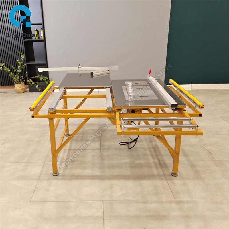 木工ダブル目に見えないスライドソーテーブル電動リフティングダストフリーダブルソー木材切断鋸機