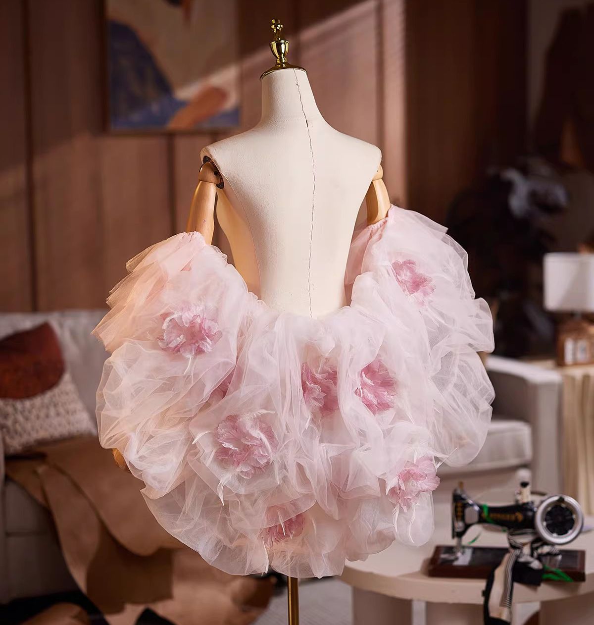 新しいスウェット 3D 花ピンク花嫁の結婚式ウエディングイブニング ドレス ショール ラップハンド スリーブ パフォーマンス ラップ