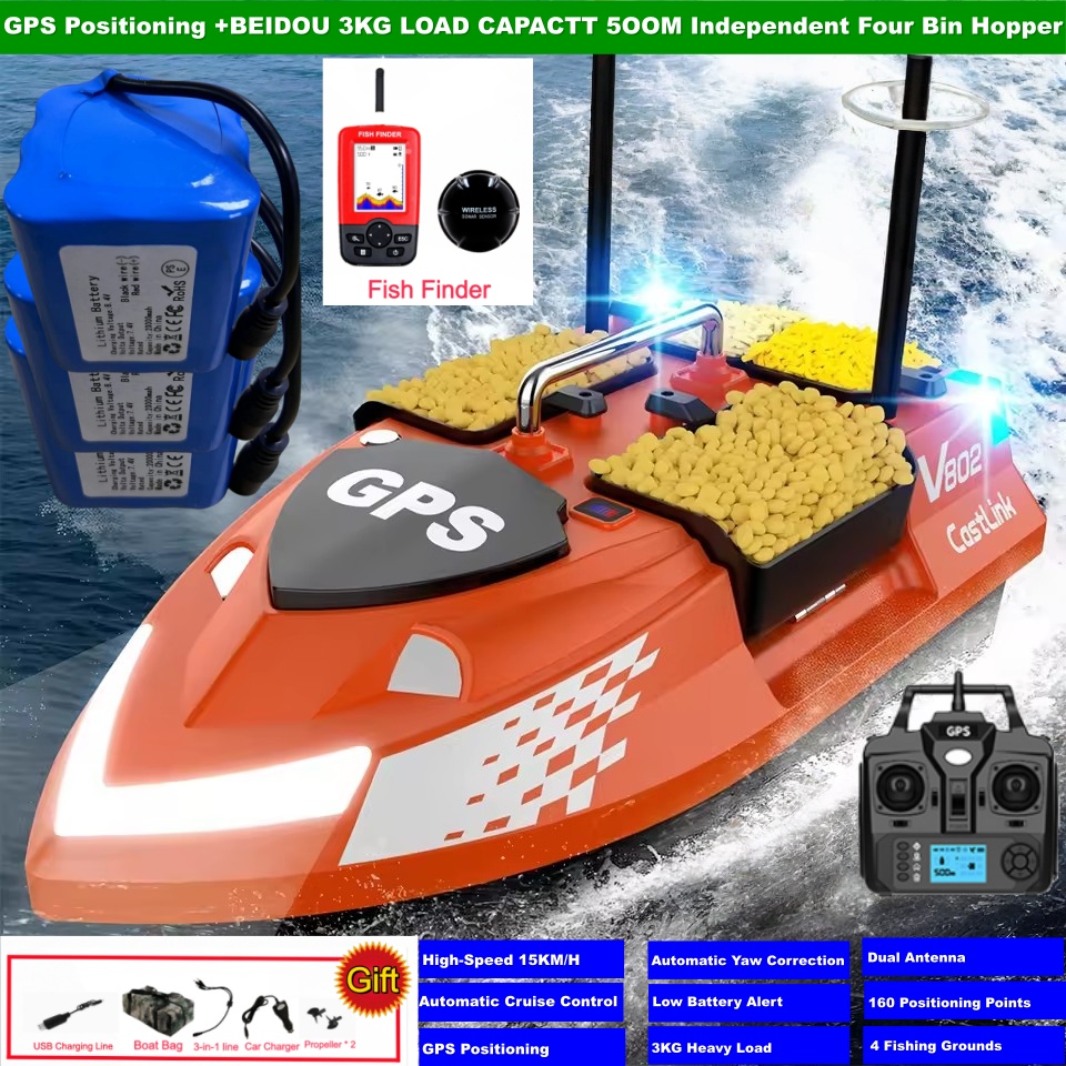 15KM/H 160 GPS Point Return 4 Hopper RC Nest Bait Boat 3KG Loading Fixed Speed Cruise Dual Antenna Remote Control Fishing Boat