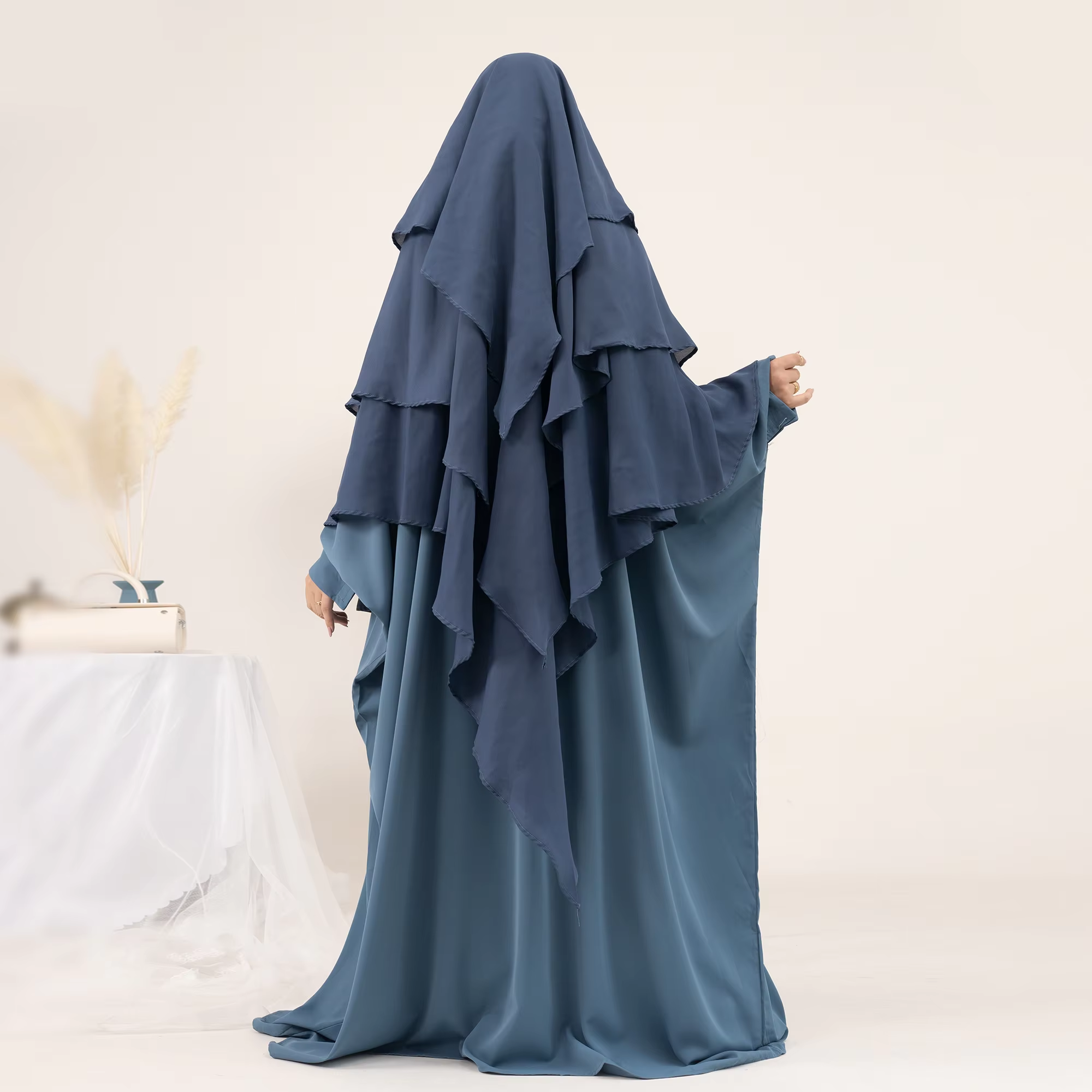 3 層 Khimar Niqab イスラム服オーバーヘッド祈りインスタントヒジャーブスカーフラマダンイスラム教徒アバヤスカーフ女性 Djellaba 頭飾り