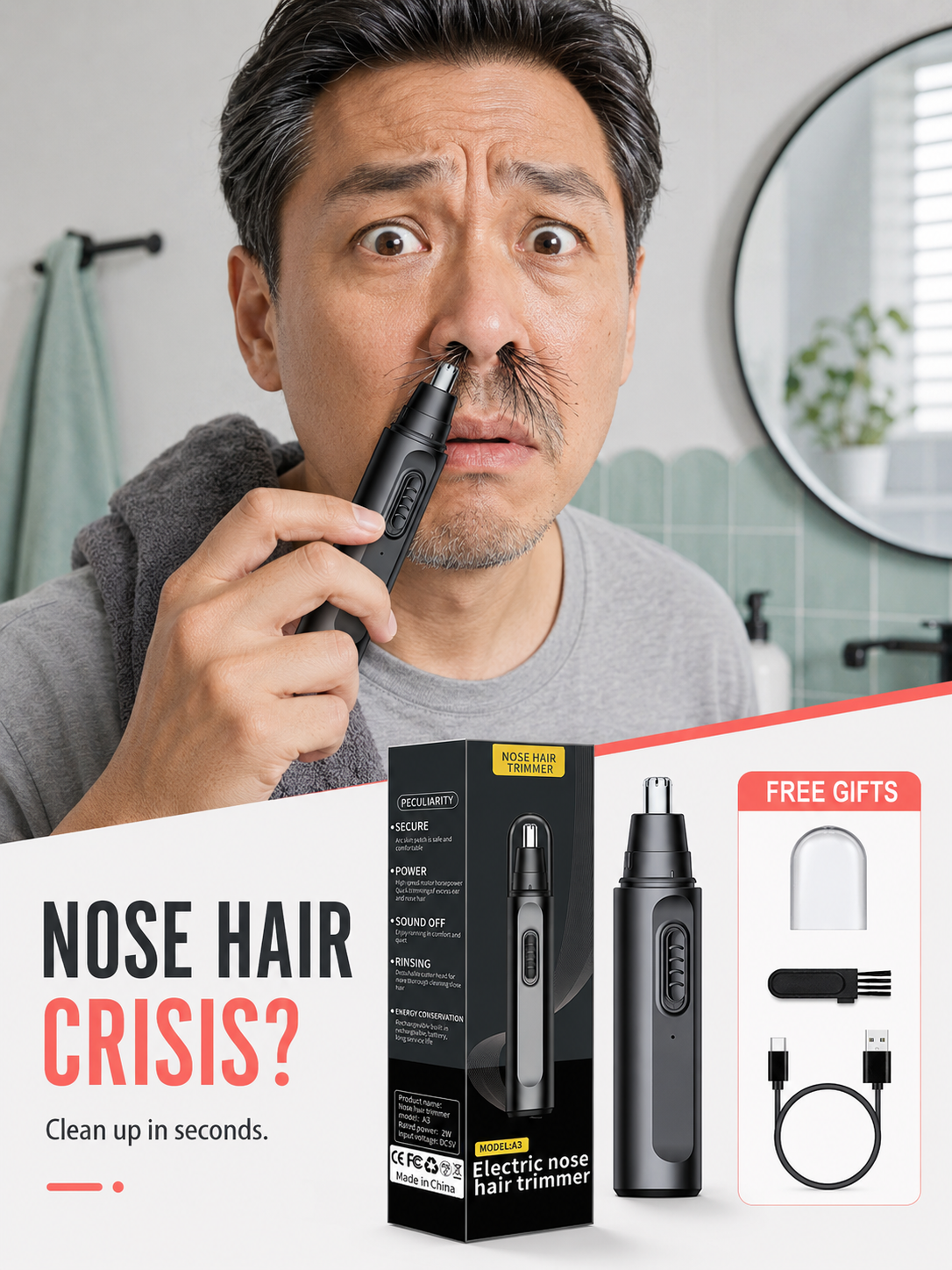 充電式電動鼻毛トリマー 鼻毛カミソリ 耳毛トリマー スポットヘアトリマー スポットシェービング。
