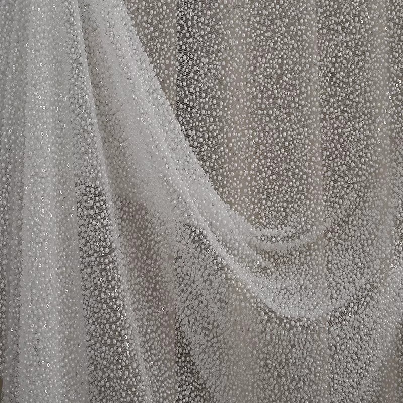 1 ヤード重工業パール刺繍テラ高級ガーゼ生地手作り DIY 衣類装飾生地ドレス