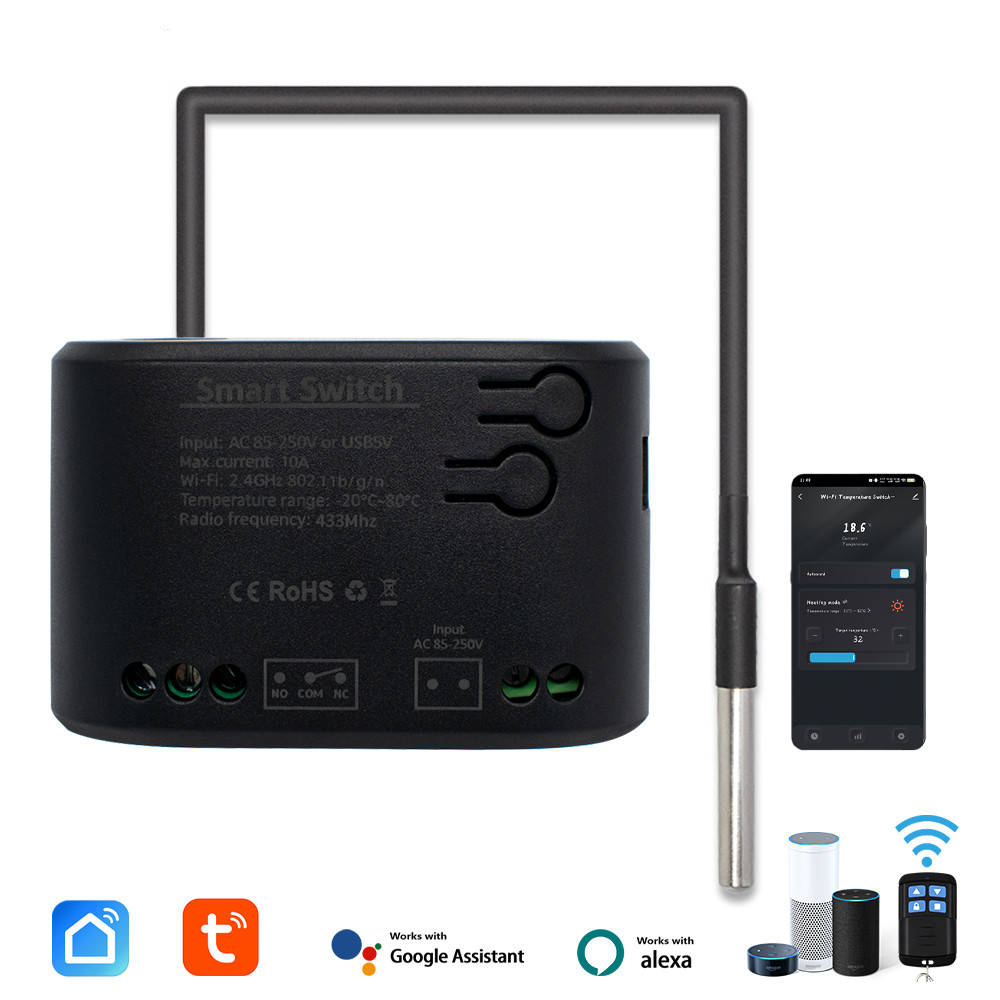 Tuya 1 ギャングスマート温度スイッチ温度センサー付きパッシブドライ接点 85-250V スイッチリレー Alexa 互換