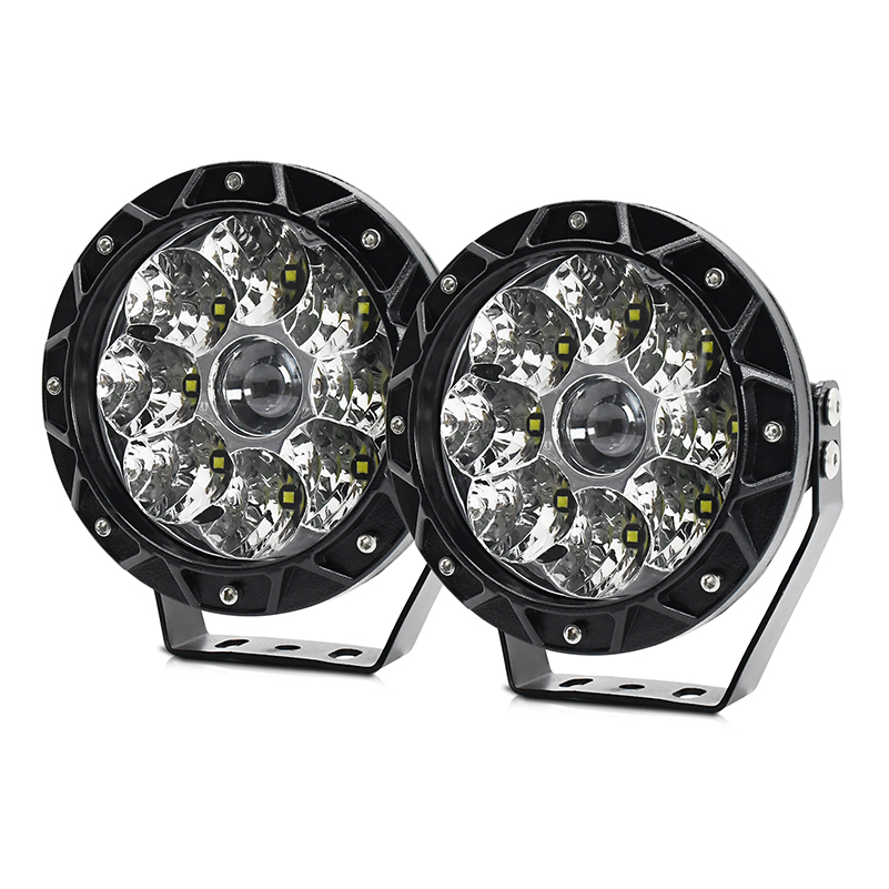 2X 5インチ ラウンド オフロード LED 運転トラック 作業スポットライト ヘッドライト ホワイト 12-24V トラック ジープ オフロード SUV UTV ATV フォグ LED 用。