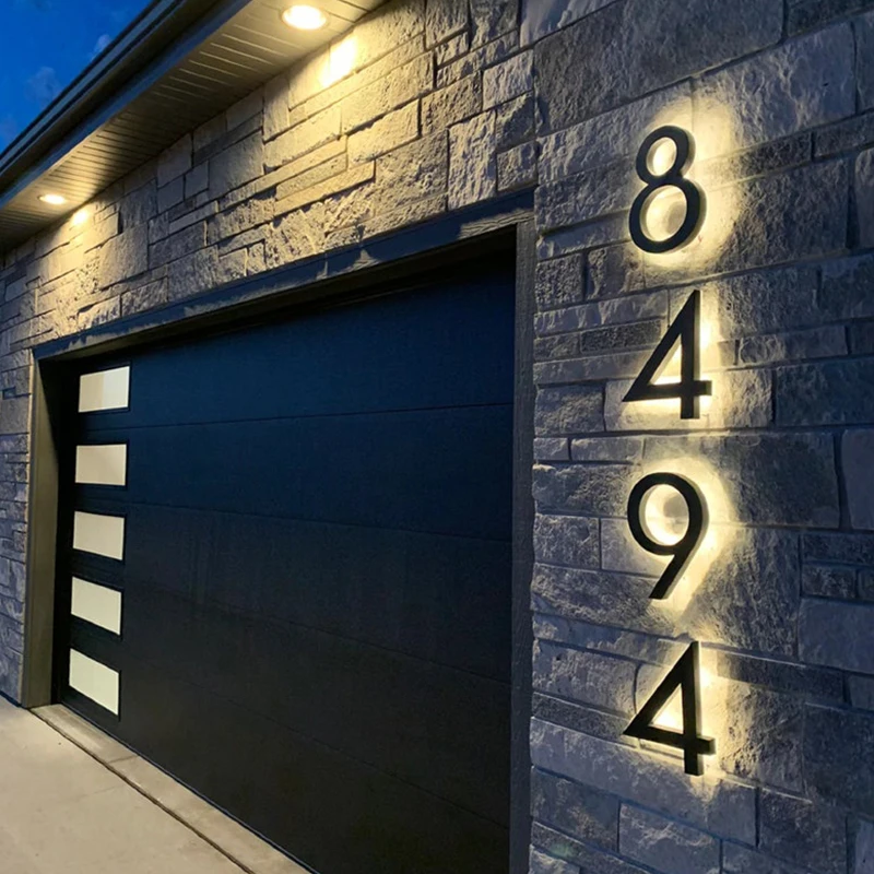 カスタム LED 番地ライト屋外 3D ステンレス鋼点灯文字標識アルファベット住所プラークホームドアプレート防水