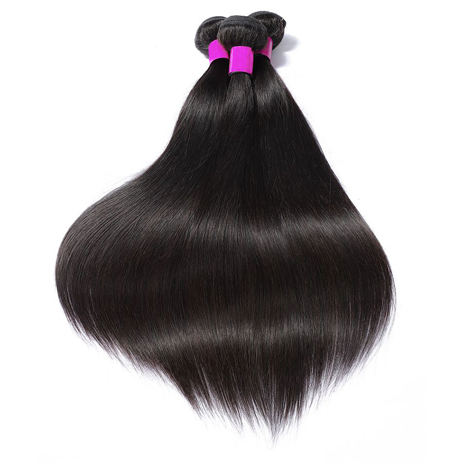 ナチュラルブラックストレートブラジル人毛バンドルレミーヘアエクステンション 1/3/4 個 14-30 インチ髪織りバンドル