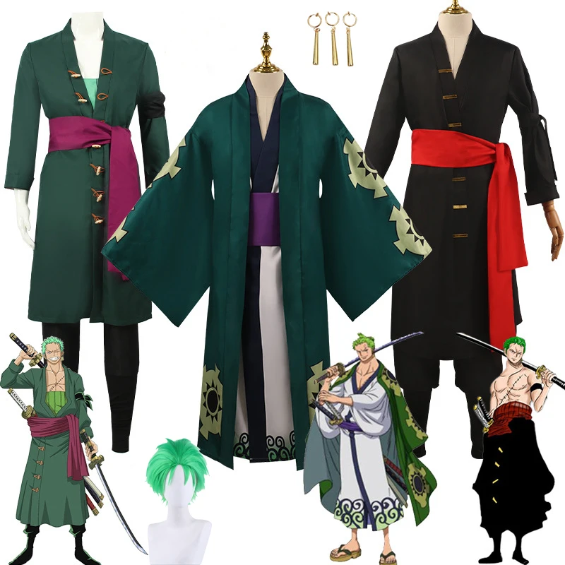 シリーズ全体アニメロロノア・ゾロコスプレ衣装制服グリーンコートベルトパンツヘッドスカーフロロノア・ゾロウィッグイヤリングハロウィン
