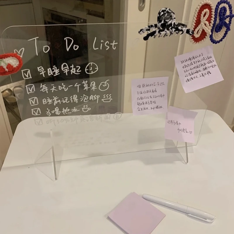 アクリル製消せるメッセージボードカバー、チラシ・書類用紙ディスプレイスタンド、透明ホームメッセージボード、デスク装飾