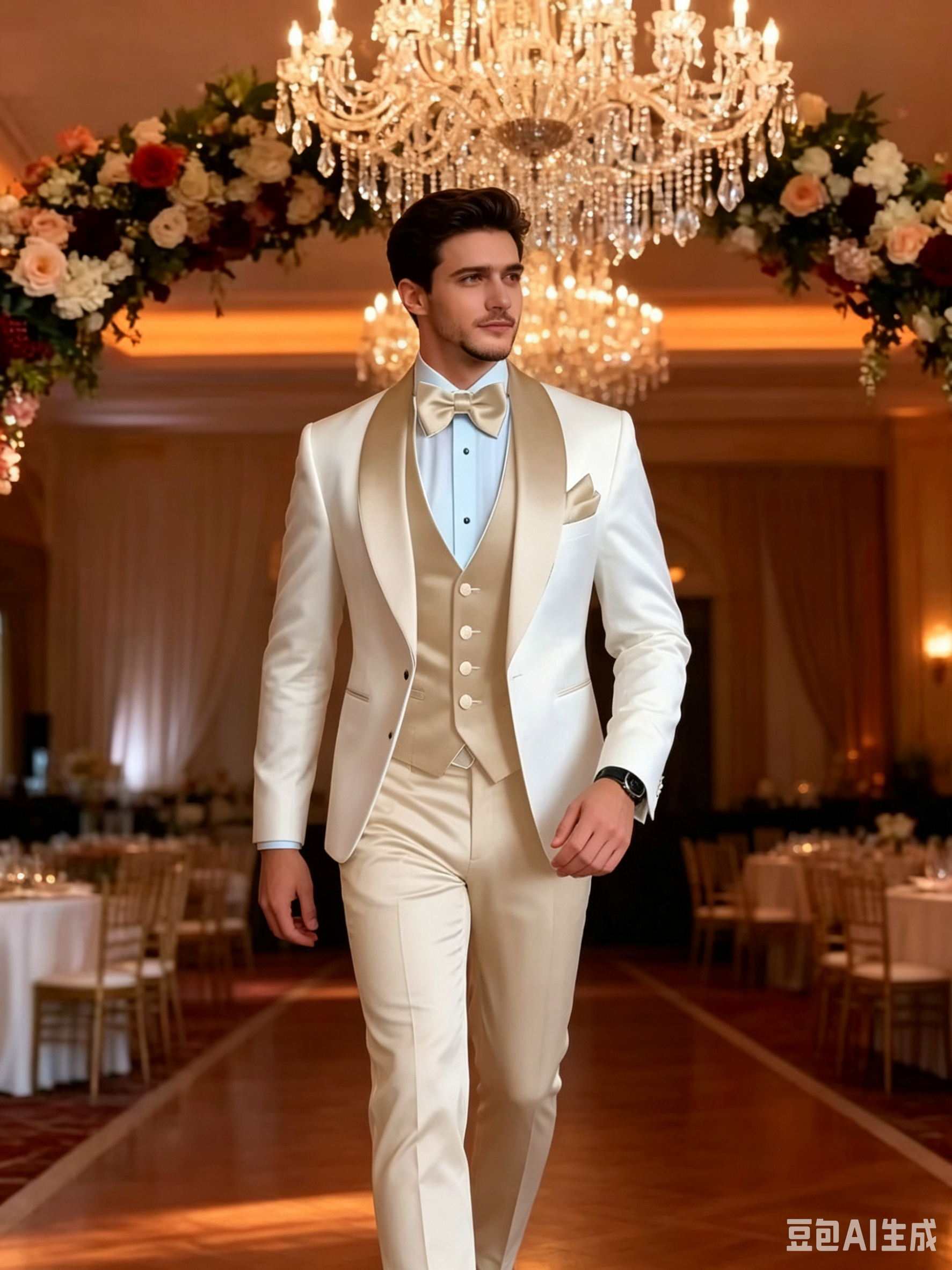 3 個シャンパン結婚式のタキシード新郎フォーマル男性服ショールラペルジャケットスリムフィットメンズスーツ男性ブレザーベストパンツ