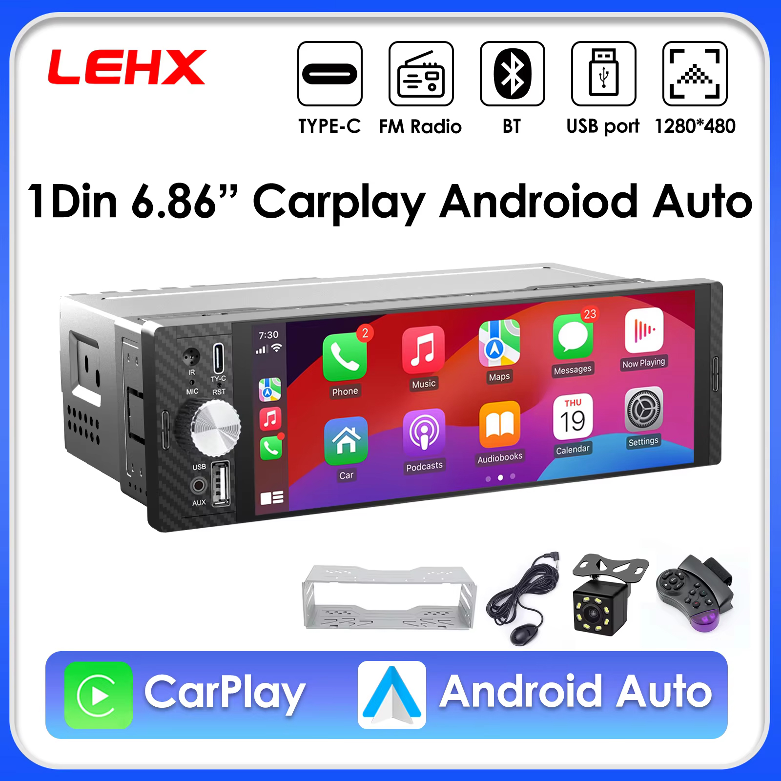 LEHX 6.86 インチ 1DIN ユニバーサル MP5 カーラジオサポートワイヤレス Carplay Android AUTO AUX IPS タッチスクリーンマルチメディアビデオプレーヤー