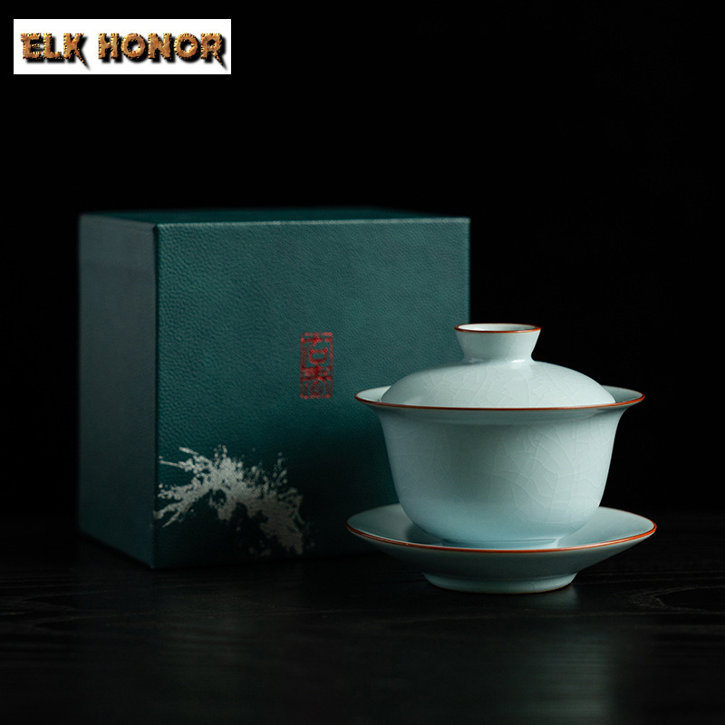 160 ミリリットル Azure Ru 窯 Gaiwan ヴィンテージカップソーサー茶チュリーン家庭用茶ボウル蓋キット茶醸造カバーボウル用ティークラフト