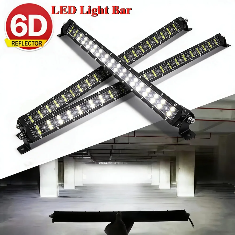 6D レンズウルトラストリップ LED ライトバー 8 "14" 20" インチドライビングフォグランプワークライト 4x4 LED バーオートバイオフロード SUV ATV トラクター用