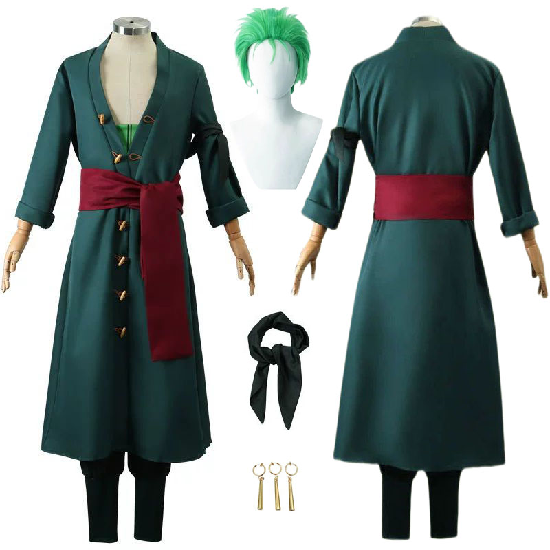 ゾロコスプレ OP 衣装ウィッグハンカチイヤリングアニメ服着物大人子供クリスマスハロウィンパーティーロールプレイング衣装